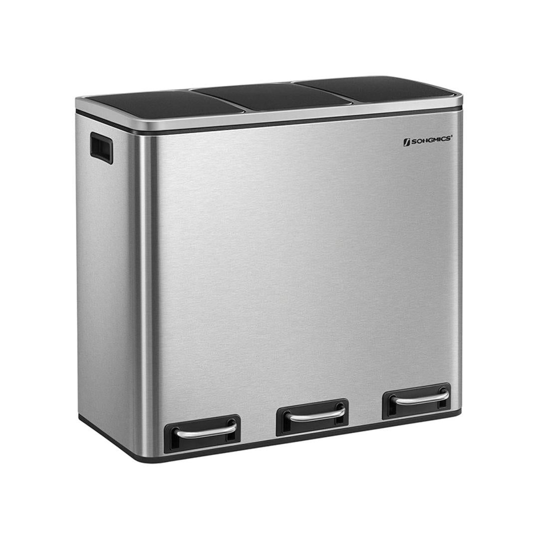 Prullenbak 54 liter – pedaalemmer met 3 vakken – afvalscheiding 3 x 18L – RVS afvalbak