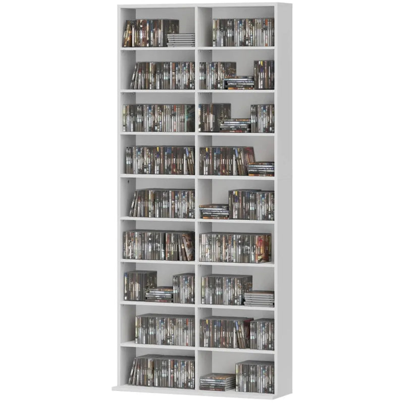 DVD-rek met 14 verstelbare planken – 18 vakken – 175 cm hoog – spaanplaat – wit