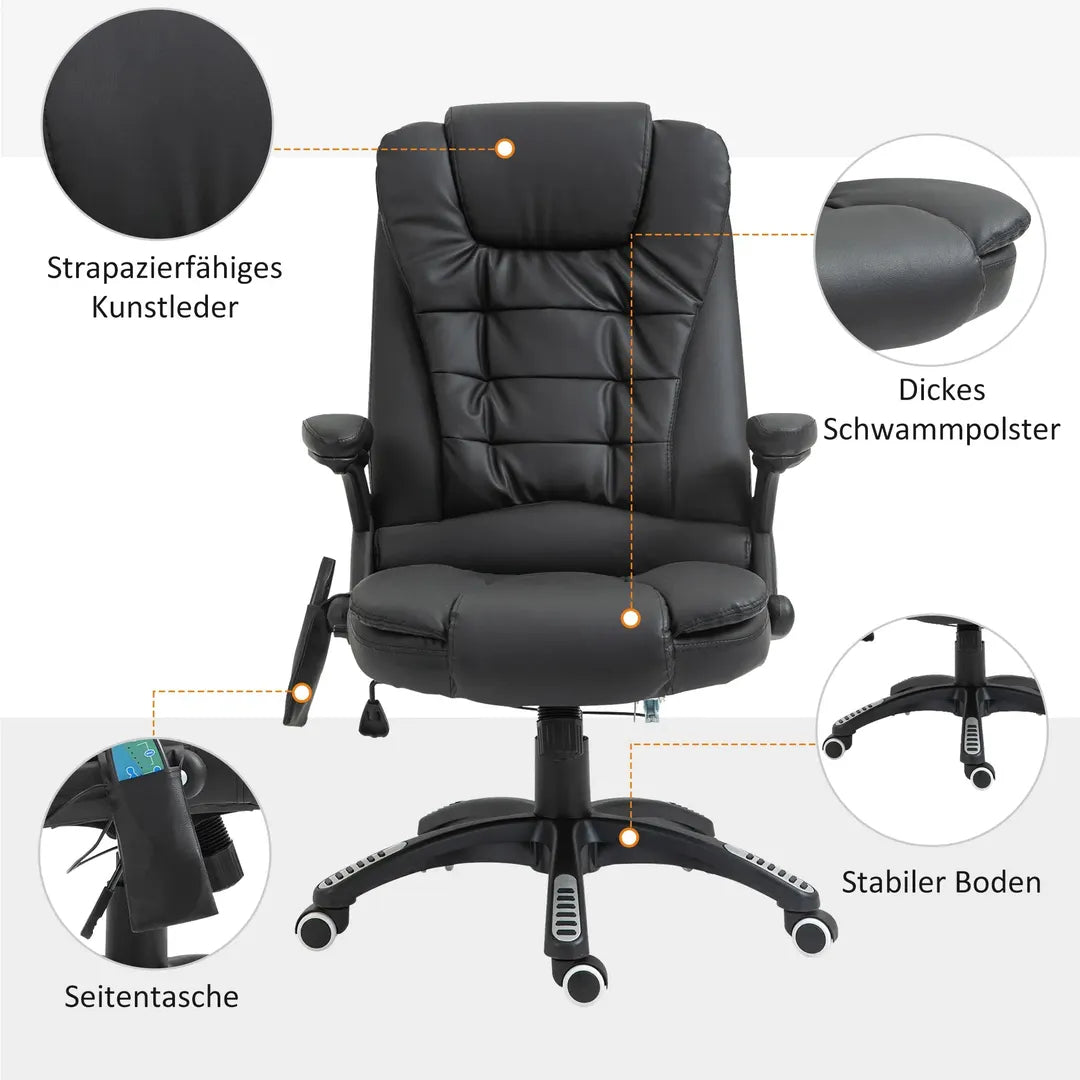 Bureaustoel met massage- en verwarmingsfunctie – verstelbaar, kantelbaar en 360° draaibaar, kunstleder, bruin