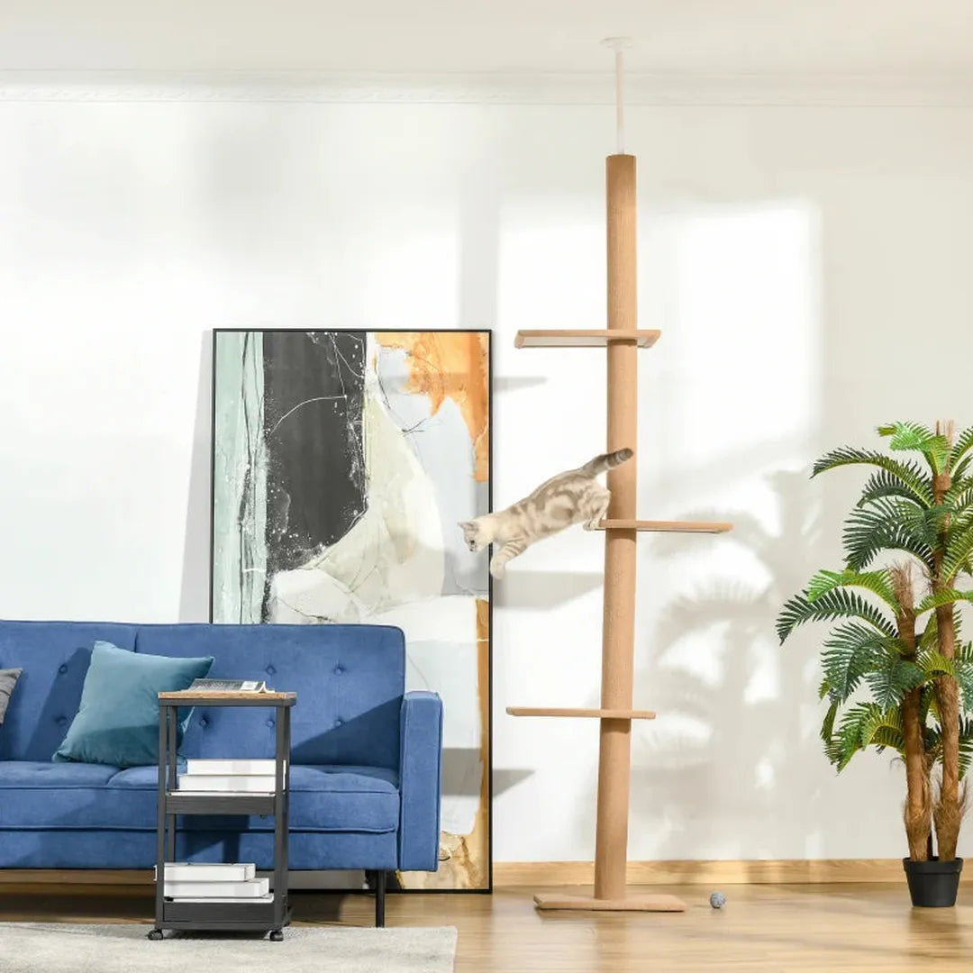 Krabpaal van vloer tot plafond – in hoogte verstelbaar 228-260 cm – 3 niveaus – lichtbruin