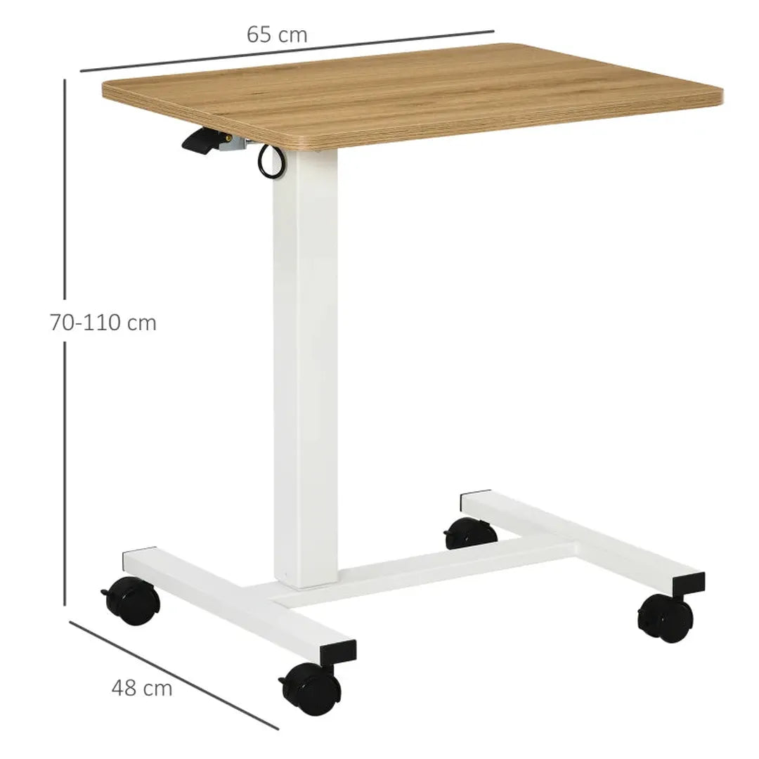 In hoogte verstelbaar statafel – C-vormig – 4 wielen – 65 x 48 x 70-110 cm – naturel/wit