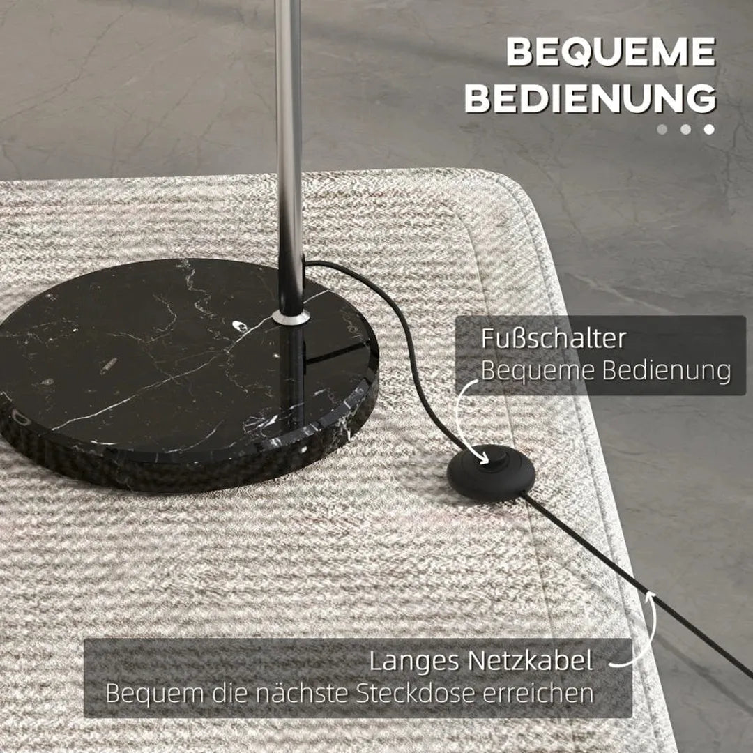 Boogstaande lamp – in hoogte verstelbaar – voetschakelaar – voet in marmerlook – 170-180 cm-Zilver