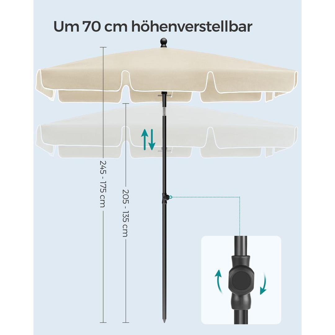 Rechthoekige parasol – kantelbaar en in hoogte verstelbaar – UPF 50+ UV-bescherming – 200x125, 230x150 of 180x125 cm