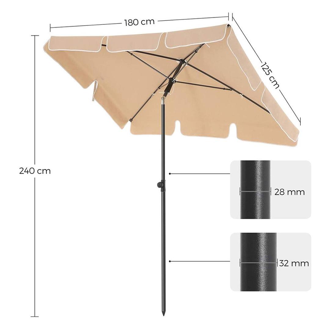 Rechthoekige parasol – kantelbaar en in hoogte verstelbaar – UPF 50+ UV-bescherming – 200x125, 230x150 of 180x125 cm