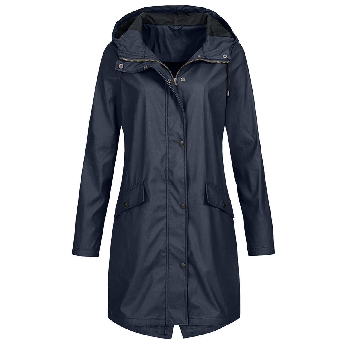 regenjas in marien blauw – vooraanzicht