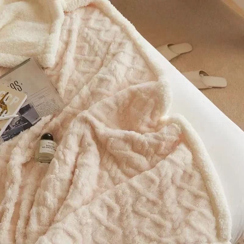 Renstad plaid in wit van lambswool and microvezel flannel – close-up van het materiaal