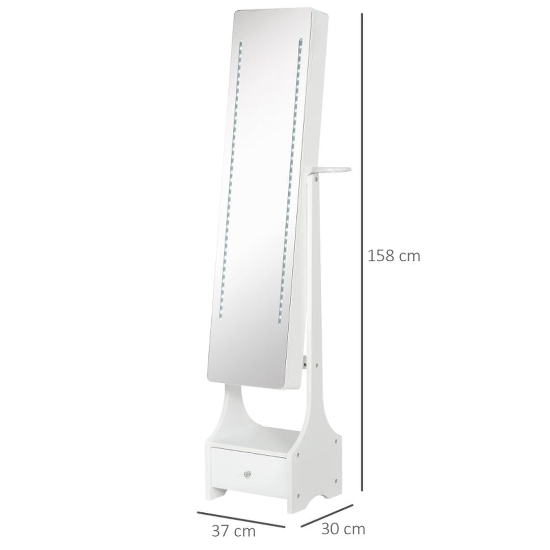 Sieradenkast met spiegel – wandmodel – 2-in-1 opbergkast en spiegel – MDF – wit – 36,6 x 8 x 120 cm