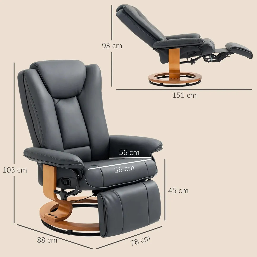 Relaxfauteuil met Ligfunctie – Draaibaar – Kunstleer Zwart – Stalen Frame – Max. 150 kg