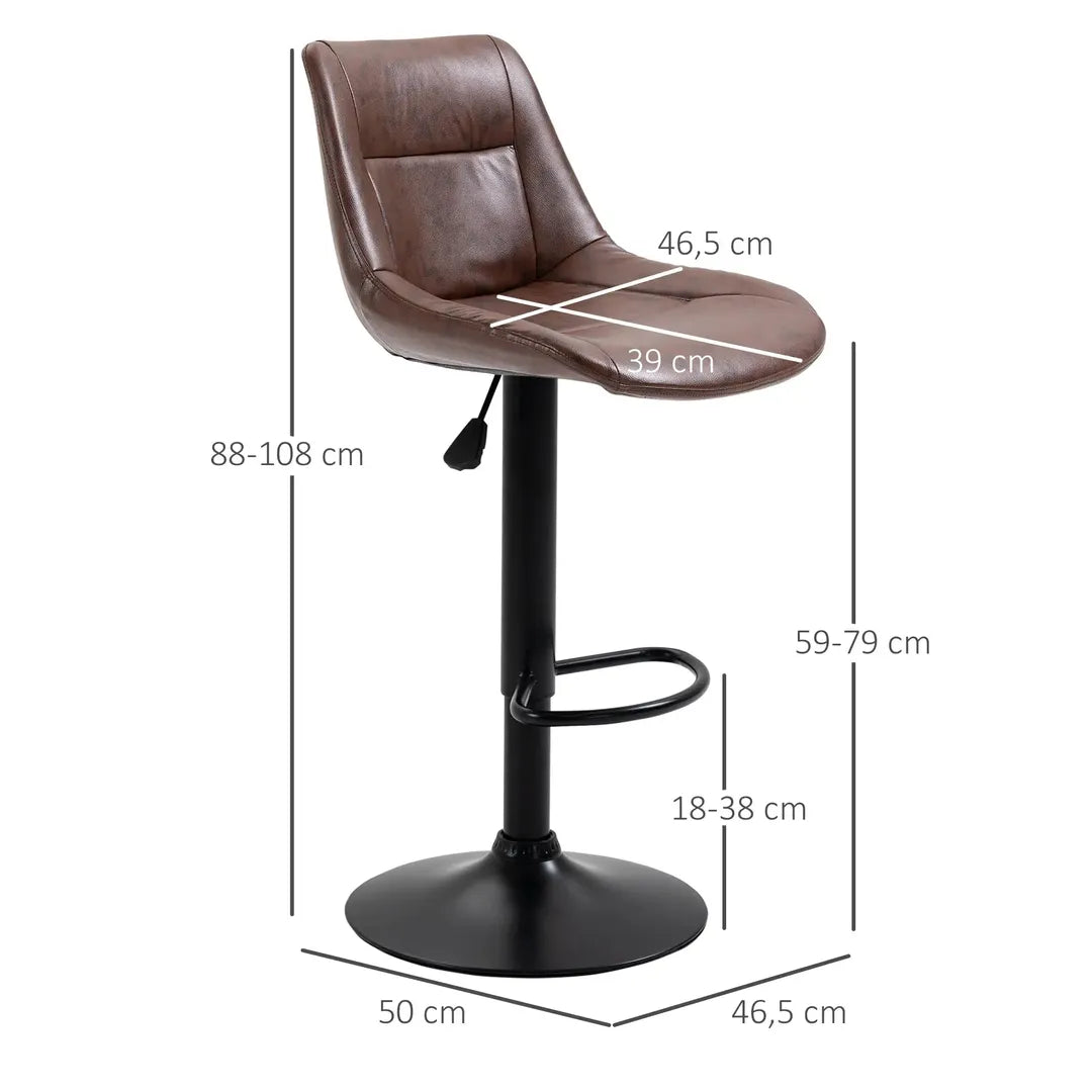 Barkrukken Set van 2 – In Hoogte Verstelbaar en Draaibaar met Voetsteun – Lederlook en Metalen Frame – Grijs – 44 x 49 x 90-110 cm