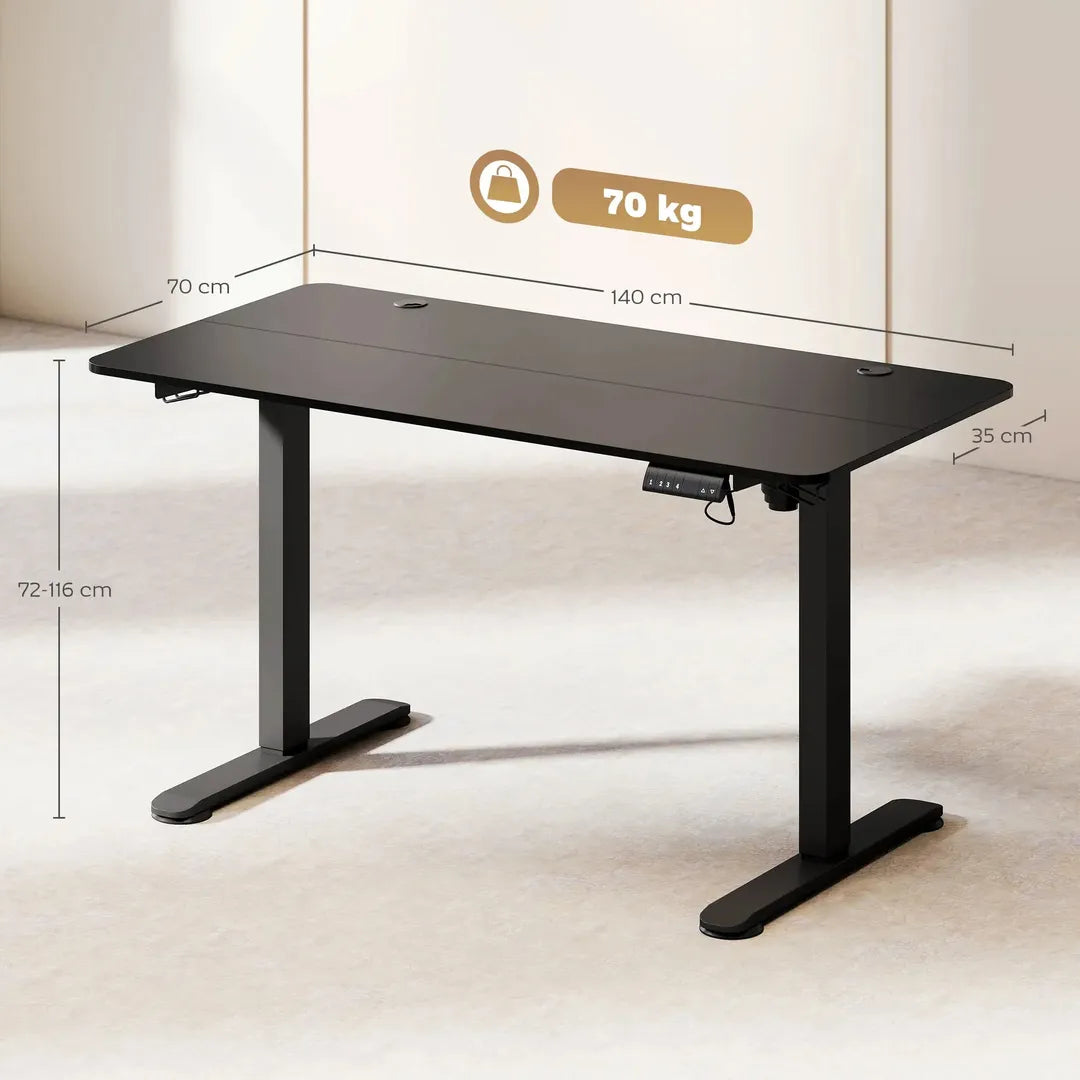 In hoogte verstelbaar sta-bureau – elektrisch computertafel met geheugenfunctie, 140 × 70 × 72–116 cm, wit