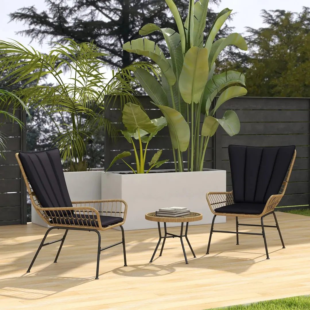 Outsunny 3-delige bistroset in boho stijl – 2 stoelen 76 x 66 x 96 cm en tafel 52 x 52 x 40 cm – PE rattan