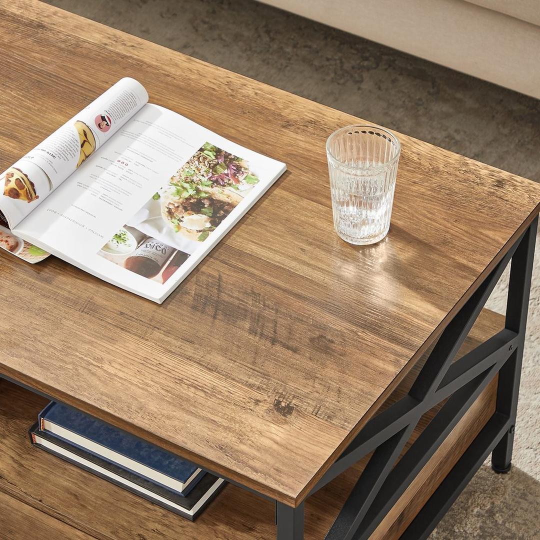 Salontafel met 2 lades – industriële stijl, verstelbare poten, spaanplaat en staal, 100 cm breed