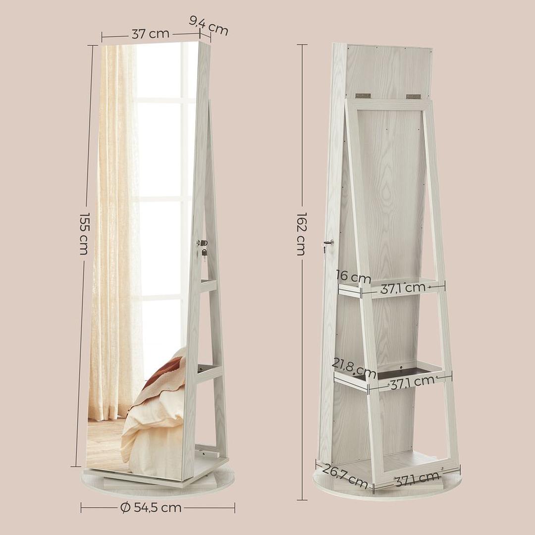 Draaibare Sieradenkast met Spiegel – 360° Roterend Model met Slot voor Veilige Opbergruimte