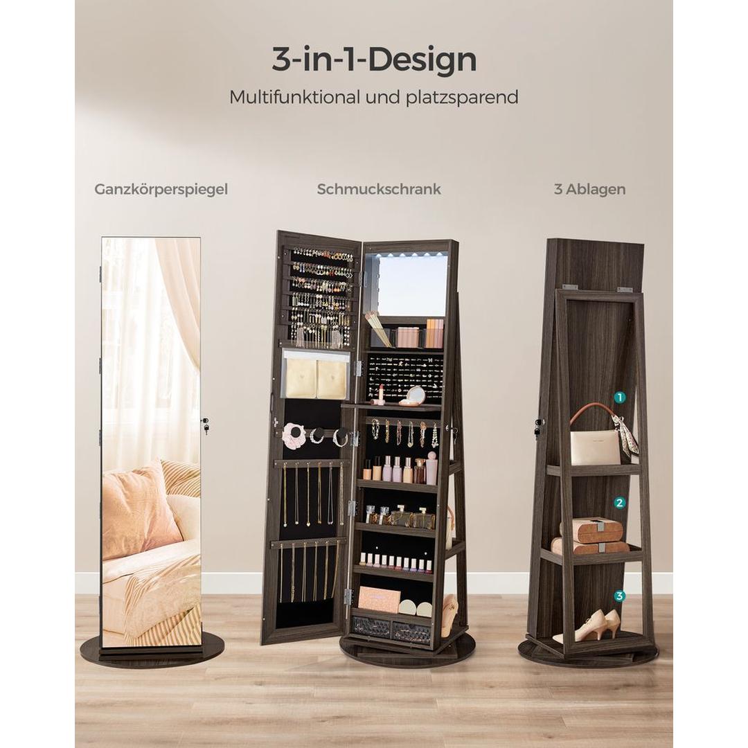 Draaibare Sieradenkast met Spiegel – 360° Roterend Model met Slot voor Veilige Opbergruimte