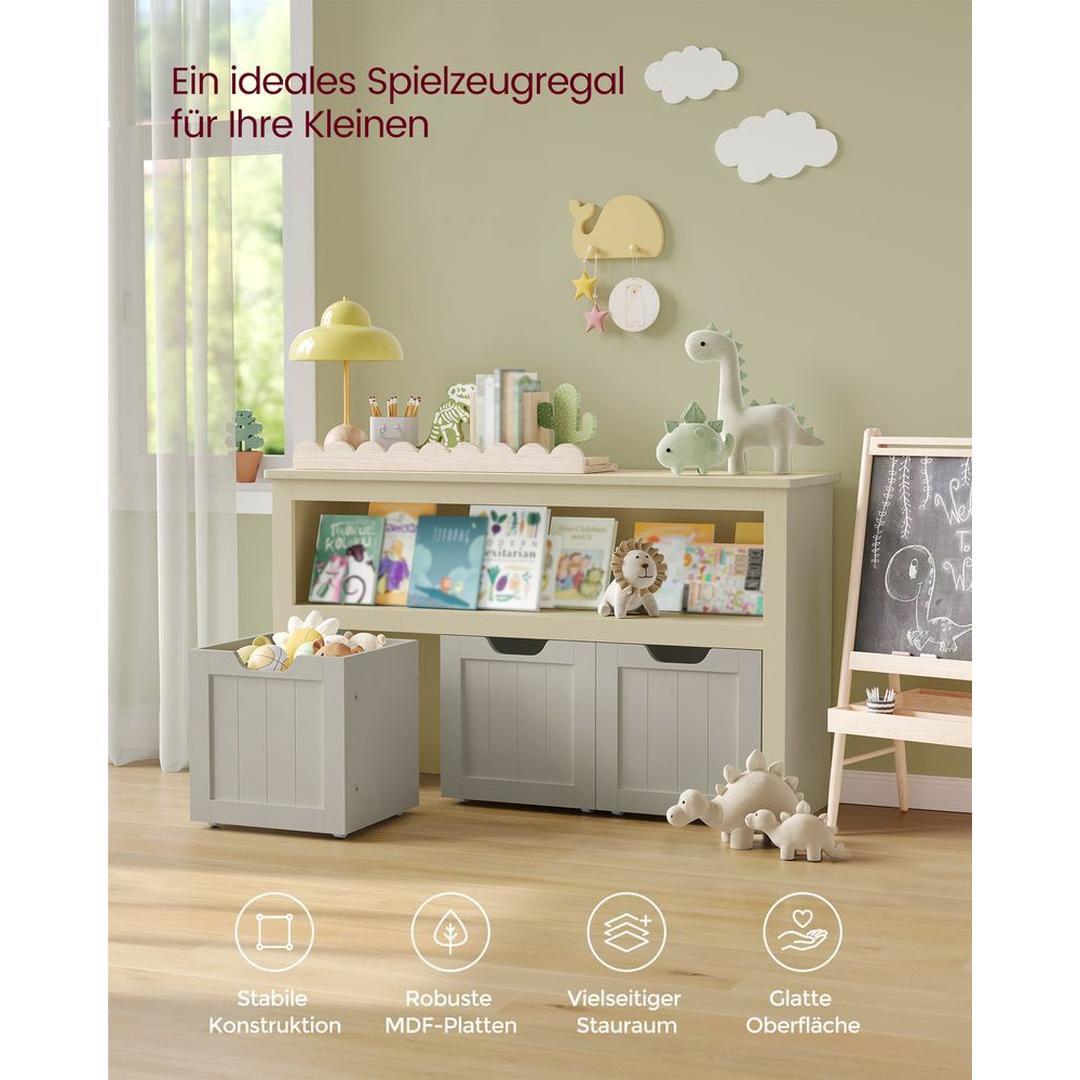 Speelgoedkast met 3 opbergbakken – kinderopbergkast van MDF, met wieltjes, 102 × 30 × 60 cm
