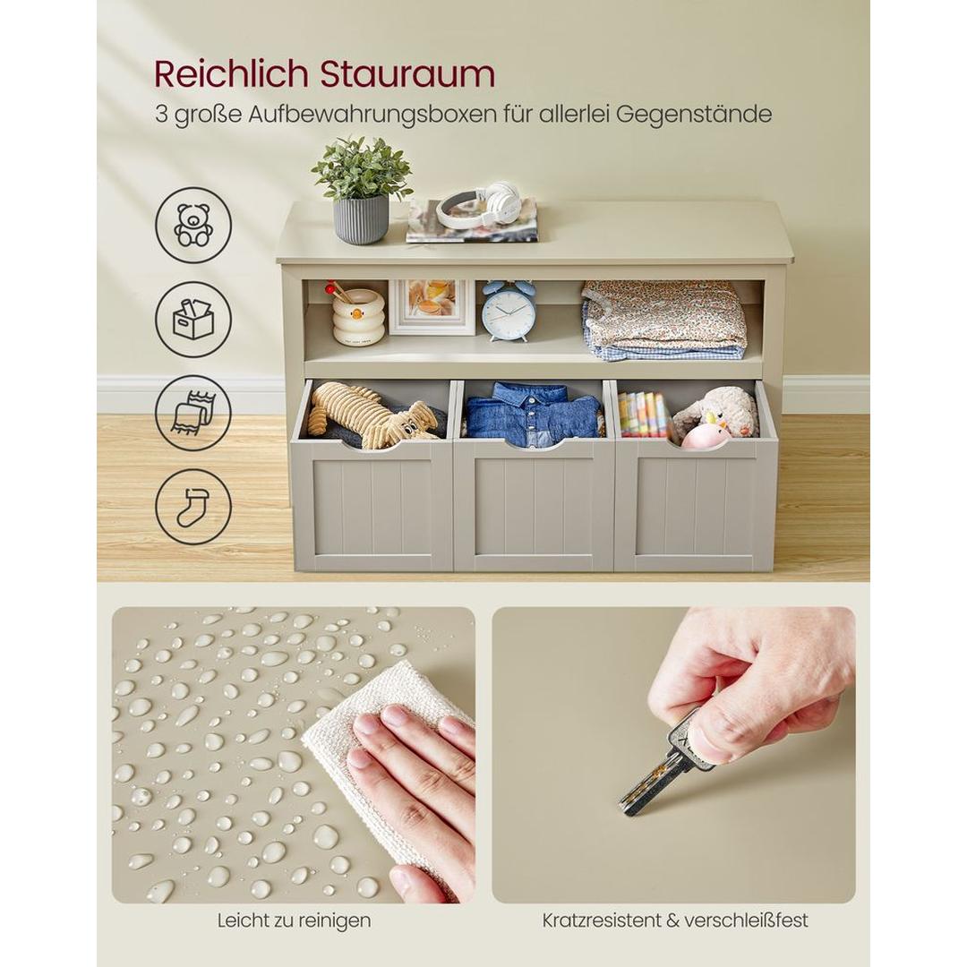 Speelgoedkast met 3 opbergbakken – kinderopbergkast van MDF, met wieltjes, 102 × 30 × 60 cm