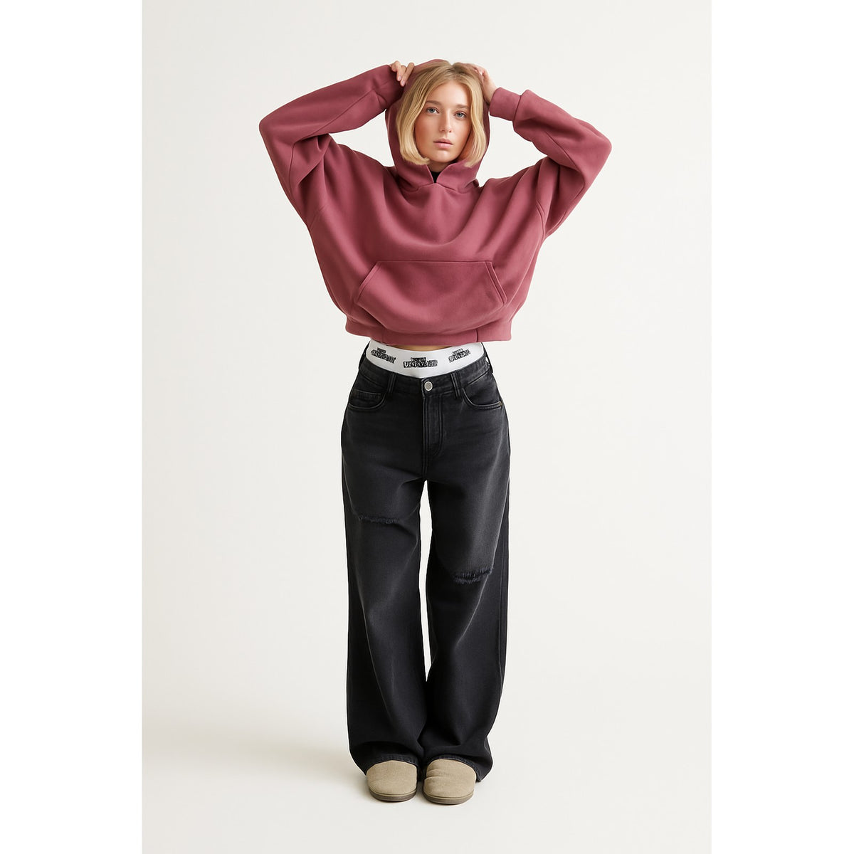 hoodie in bordeauxroze – vooraanzicht