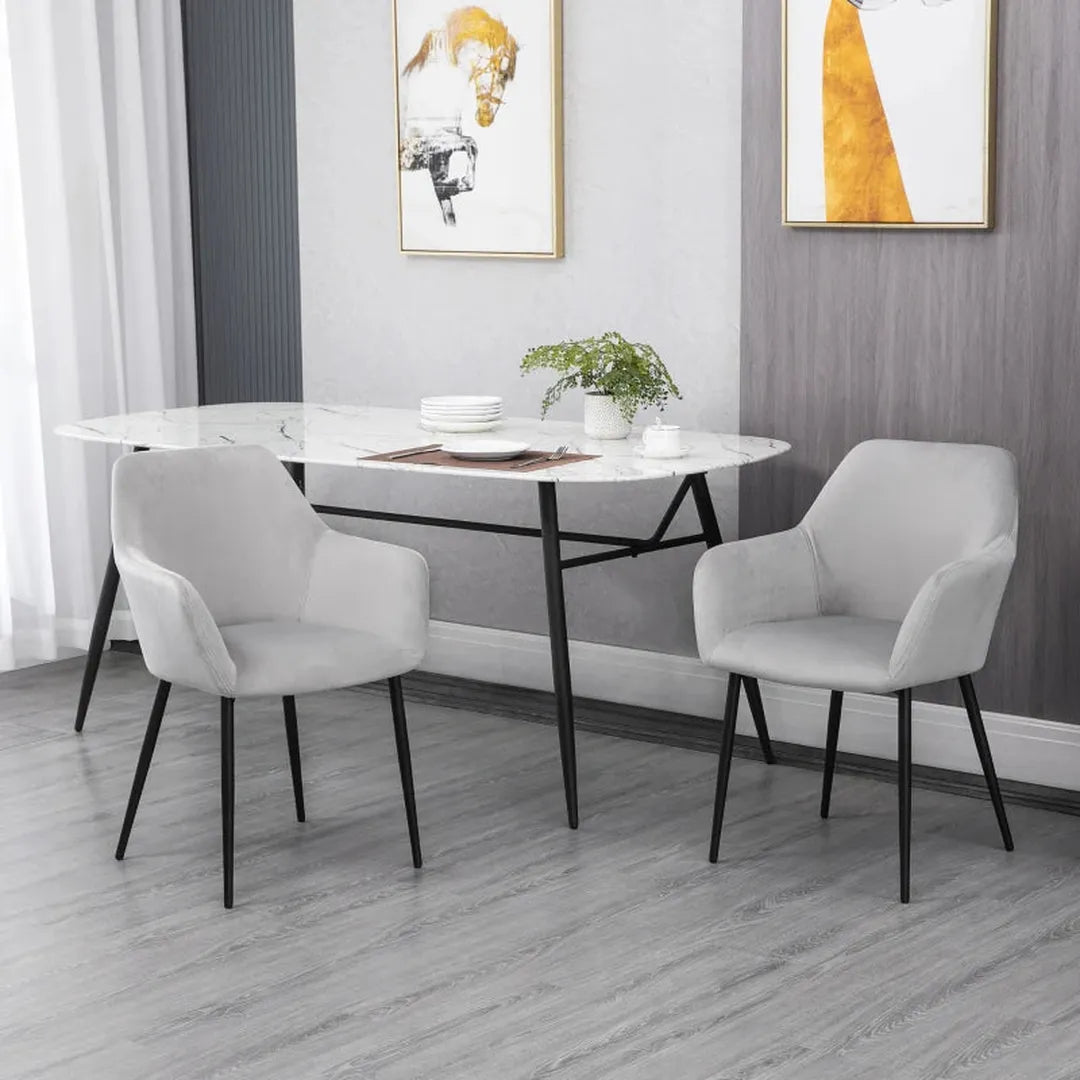 Set van 2 eetkamerstoelen – gestoffeerd met linnen hoes – met rugleuning en armleuningen – 59,5 x 56,5 x 81 cm