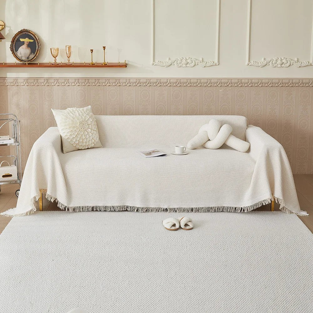 Torvik bankhoes in beige van polyester en katoenmix – vooraanzicht