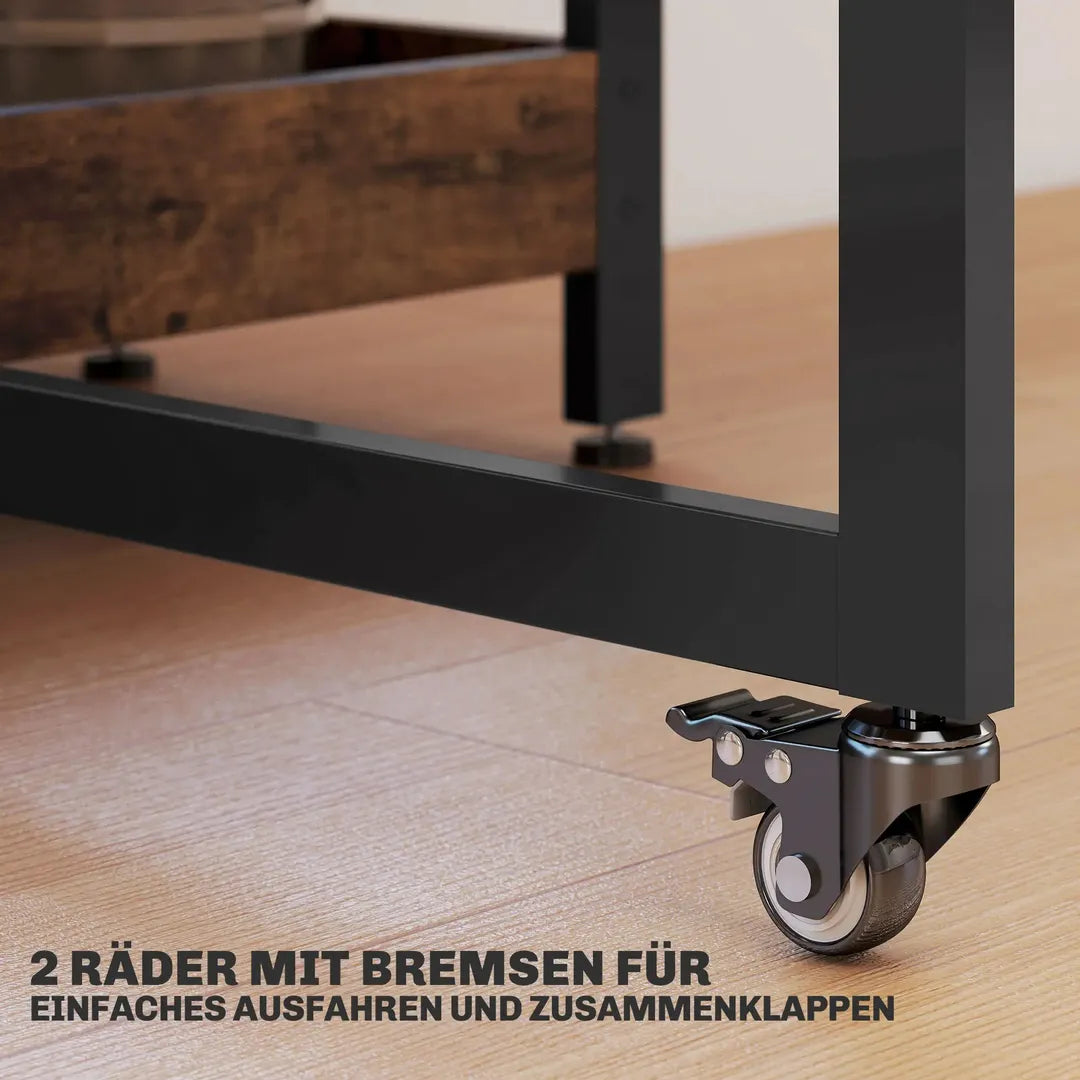 Eettafel inklapbaar – geschikt voor 4 personen – met open opbergrekken – Houtlook spaanplaat en metaal – Bruin