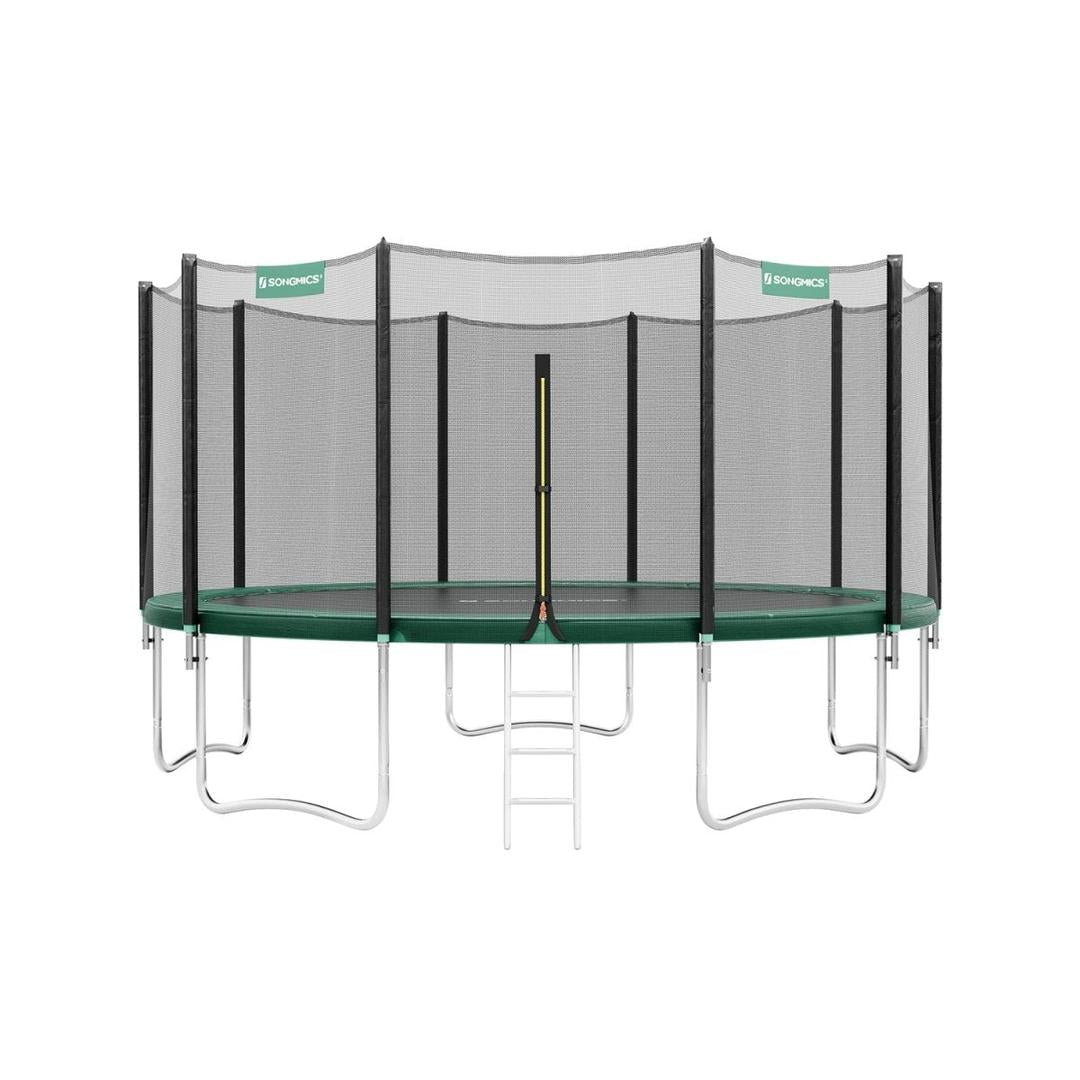 Trampoline met veiligheidsnet – gegalvaniseerd stalen frame, gevoerde rand, Ø 244–427 cm