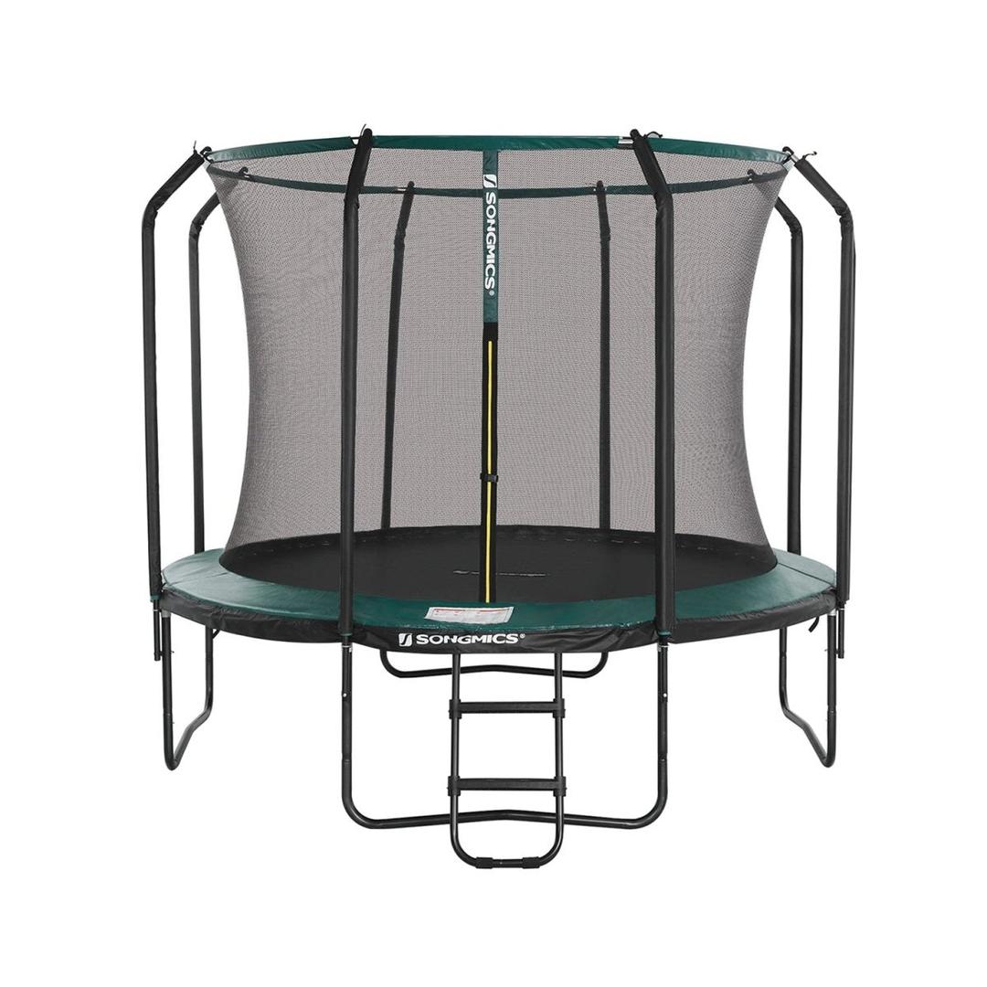 Trampoline met veiligheidsnet – gegalvaniseerd stalen frame, gevoerde rand, Ø 244–427 cm