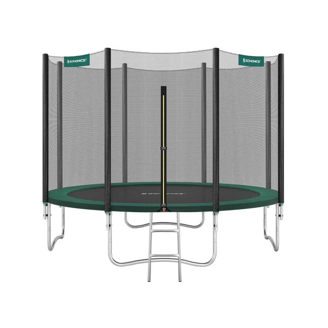 Trampoline met veiligheidsnet – gegalvaniseerd stalen frame, gevoerde rand, Ø 244–427 cm
