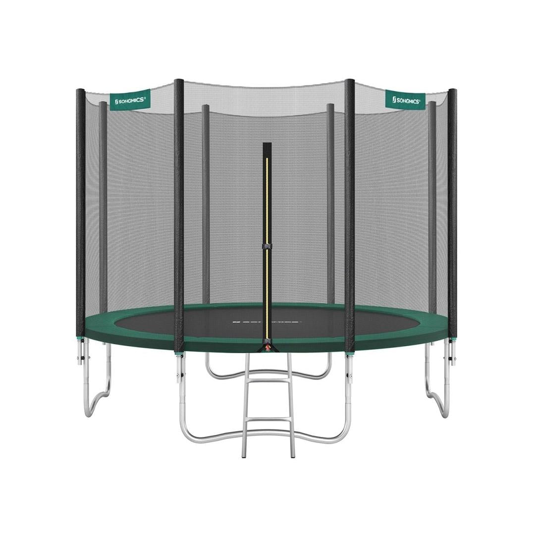 Trampoline met veiligheidsnet – gegalvaniseerd stalen frame, gevoerde rand, Ø 244–427 cm