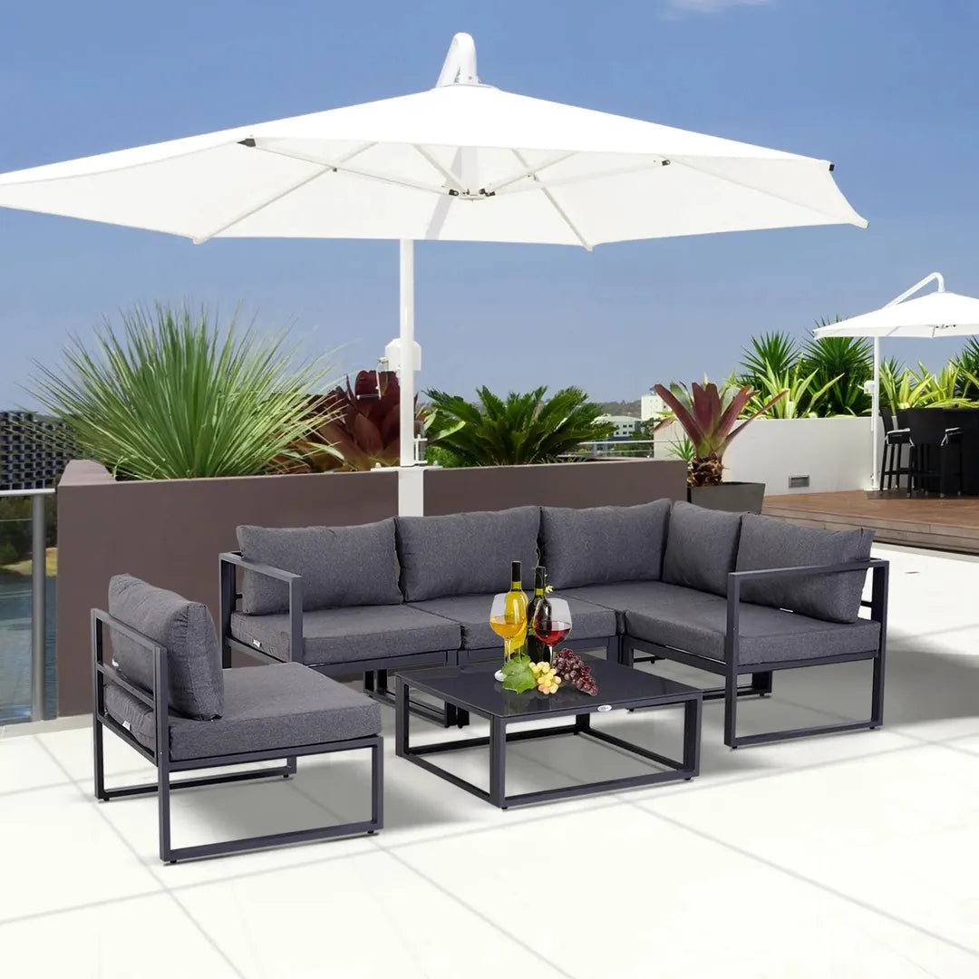 Outsunny 6-delige tuinmeubelset – hoekbank, 4 fauteuils en tafel 75 x 70 x 30 cm – aluminium frame
