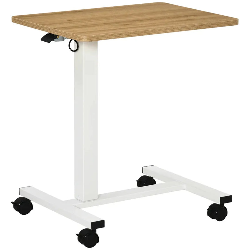 In hoogte verstelbaar statafel – C-vormig – 4 wielen – 65 x 48 x 70-110 cm – naturel/wit