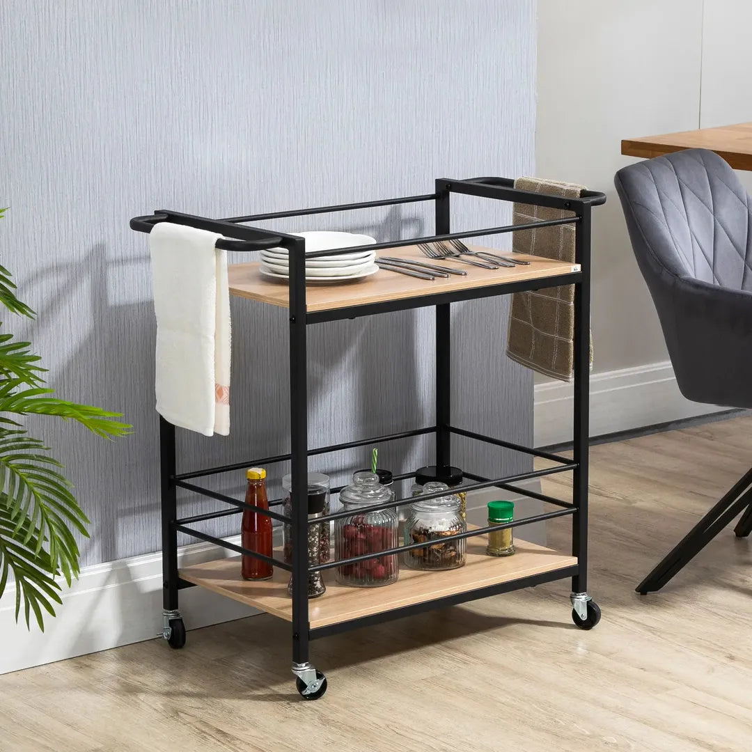 Keukenwagen met 4 legplanken en 4 haken – op wielen – Wit – 40 × 19 × 90 cm