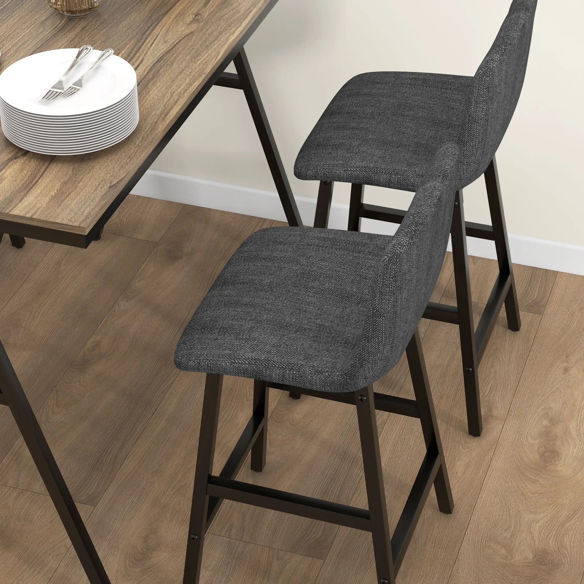 Barkrukset met Tafel – Industrieel Design, 2 Barkrukken met Stiksels, Lichtgrijs, 120 x 60 x 91 cm