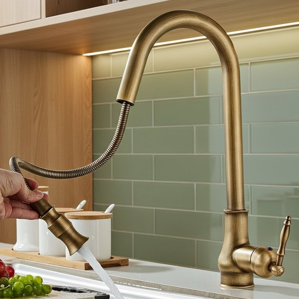 Ulmar keukenkraan in antique brons (no sensor function) van solid brass for high stability and durability – vooraanzicht