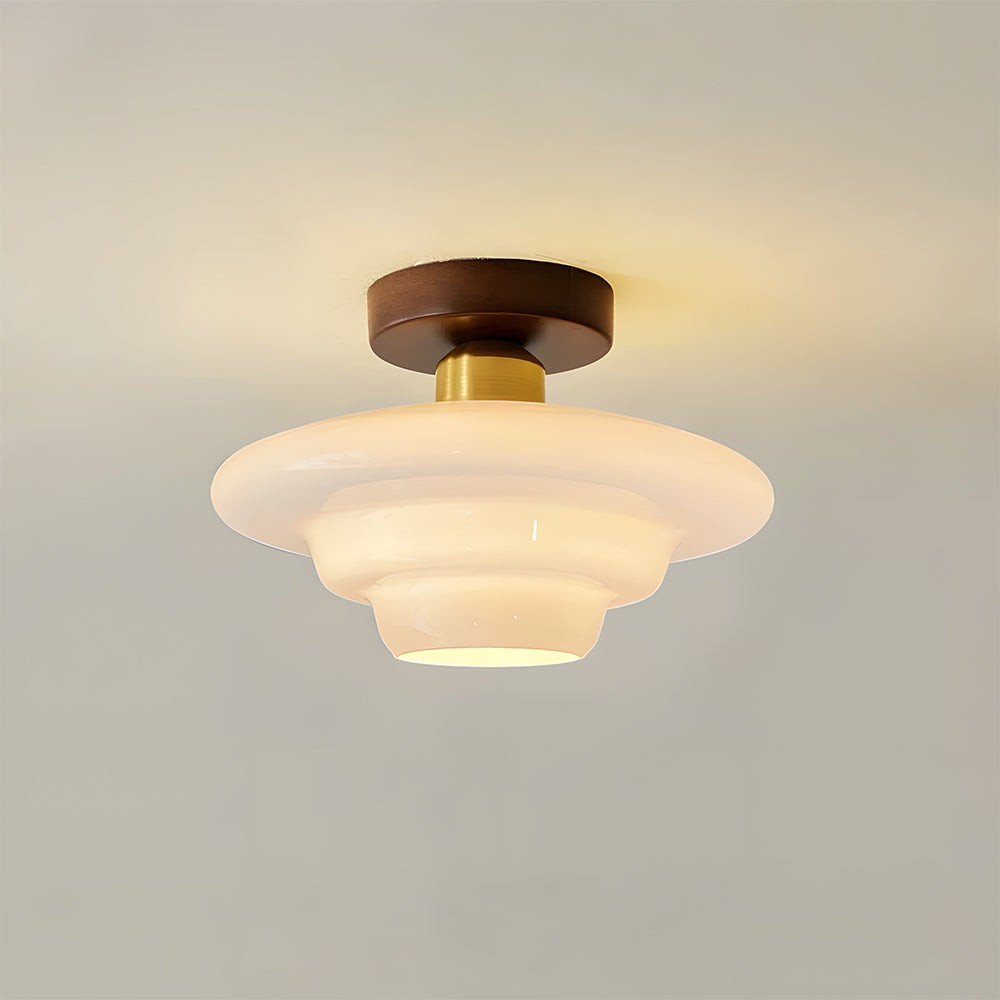 Ustad plafondlamp in crèmewit / koper van glas – vooraanzicht