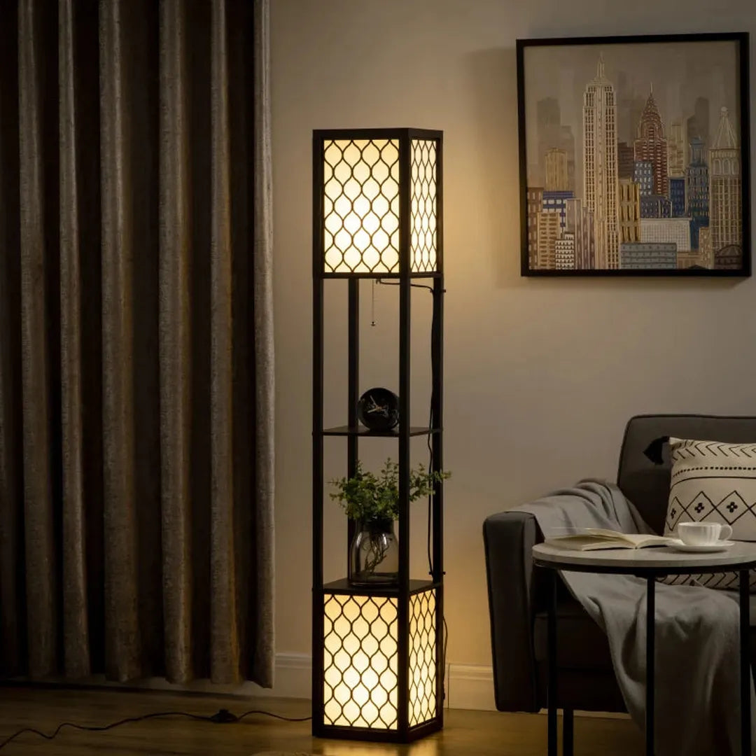 Staande lamp met 2 planken – modern design – trekschakelaar – 26 x 26 x 156 cm