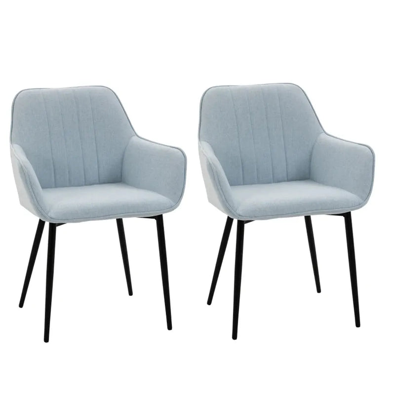 Set van 2 eetkamerstoelen – gestoffeerd met linnen hoes – met rugleuning en armleuningen – 59,5 x 56,5 x 81 cm