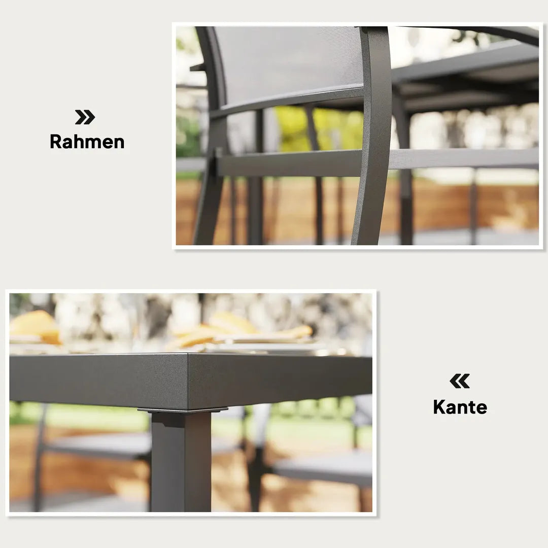 Outsunny 7-delige tuinset met 6 stapelbare stoelen en tafel 180 x 87 x 72 cm – stalen frame