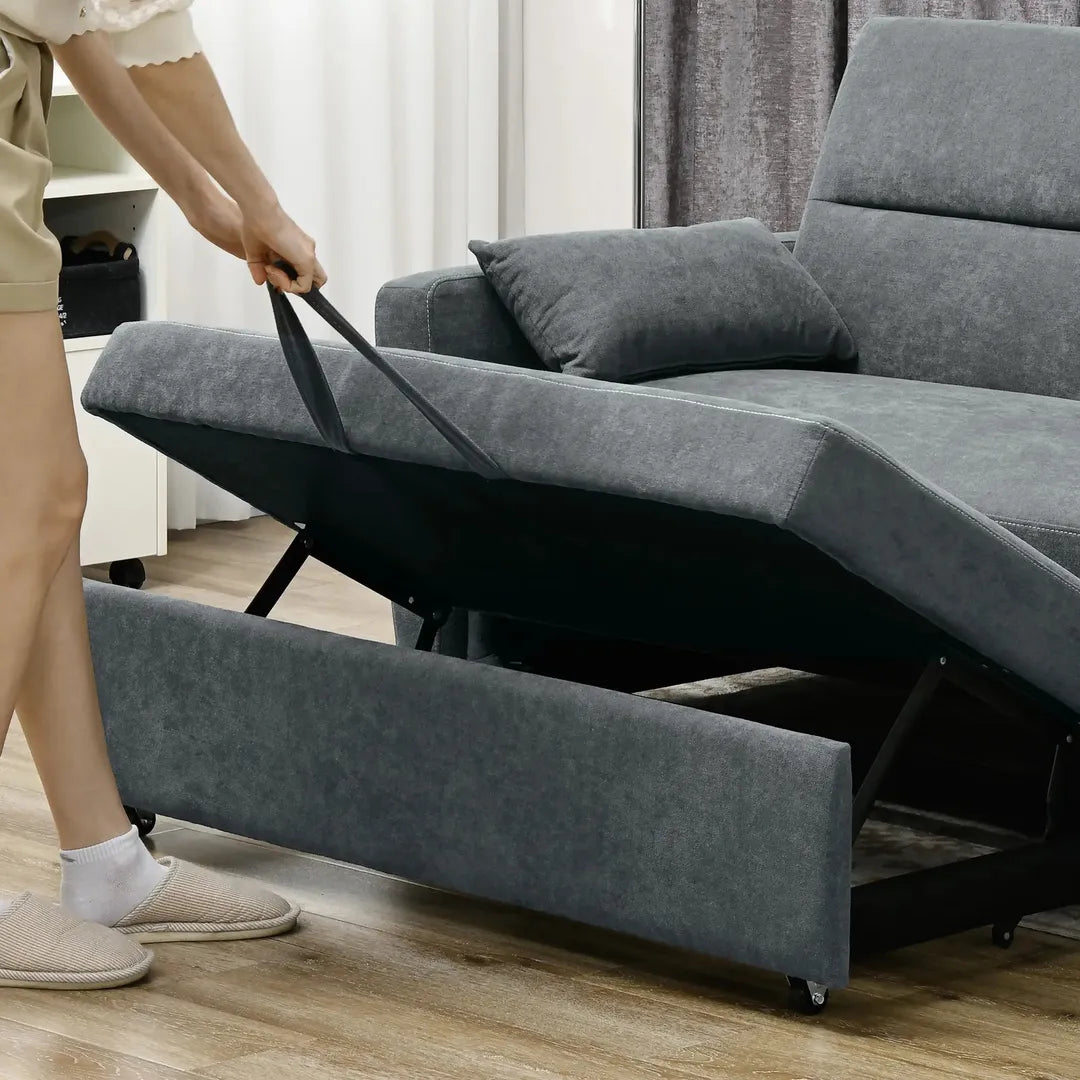 Slaapbank 2-Zits – Uitklapbaar – Houtframe – Donkergrijs – 155 × 90 × 88,5 cm – Max. 200 kg
