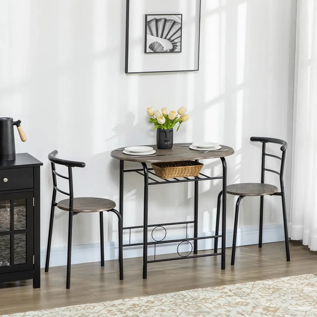 Eettafelset voor 2 Personen – 1 Tafel, 2 Stoelen van Grenenhout – Wit en Grijs