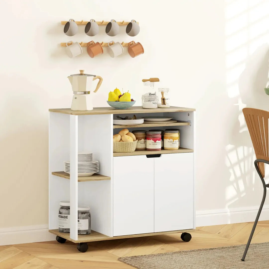 Keukentrolley met 1 Kruidenrek en 1 Handdoekhouder – 109 x 40 x 89 cm, Witte Servierwagen op Wielen