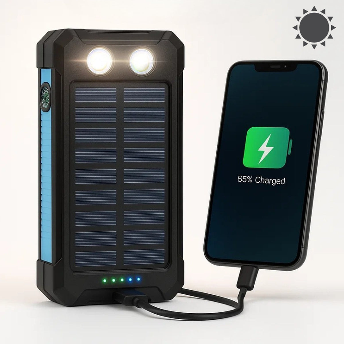 powerbank in zwart – vooraanzicht