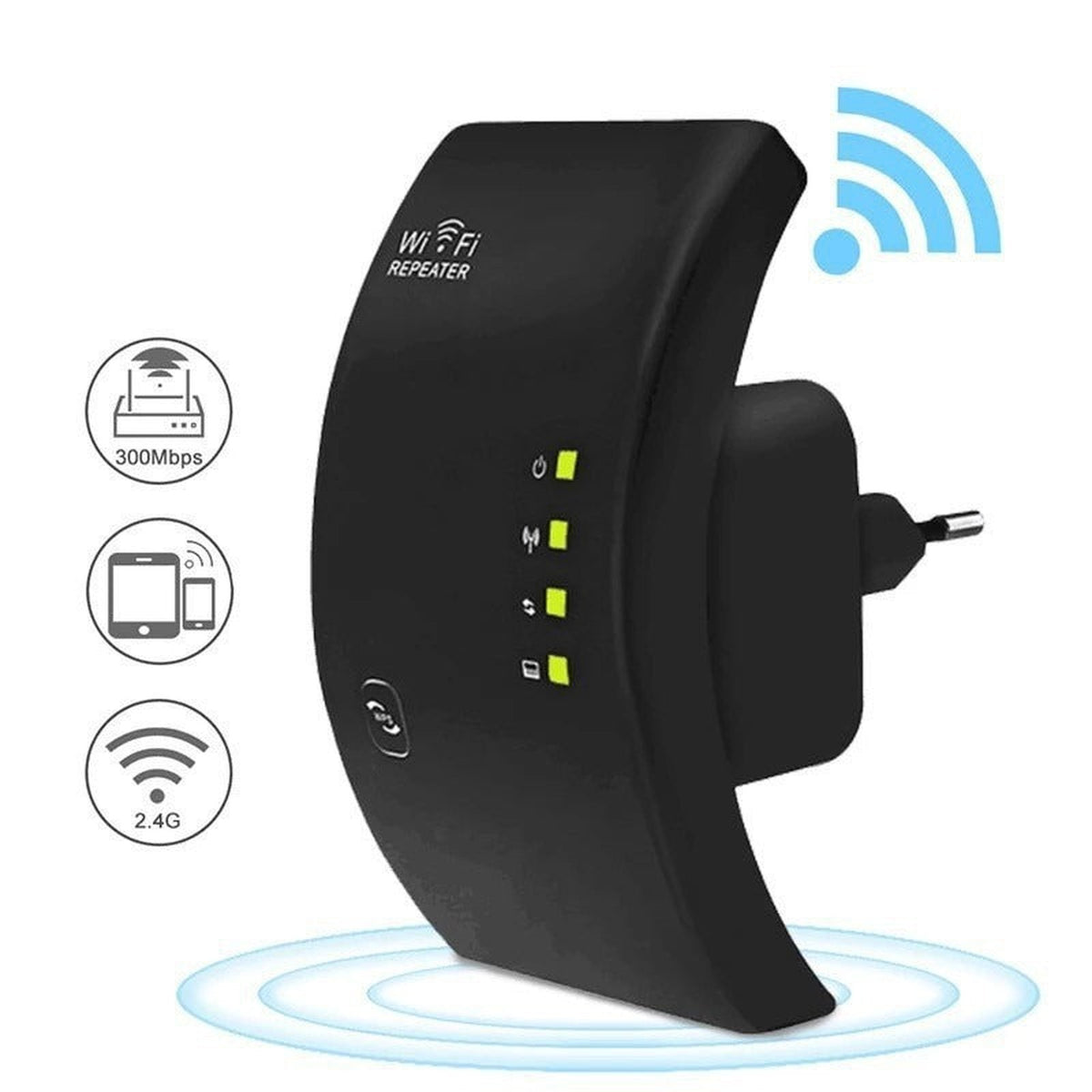 wifi-versterker in zwart – zijaanzicht