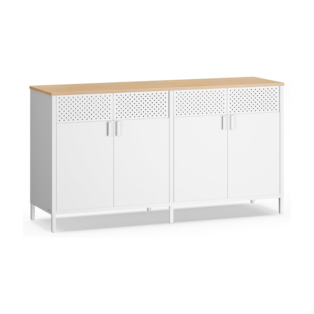 Metalen opbergkast met 4 deuren – verstelbare legplank, stalen frame, 141 cm breed