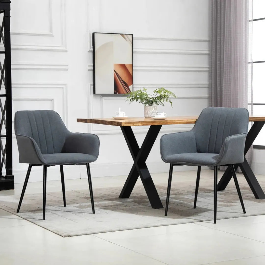Set van 2 eetkamerstoelen – gestoffeerd met linnen hoes – met rugleuning en armleuningen – 59,5 x 56,5 x 81 cm