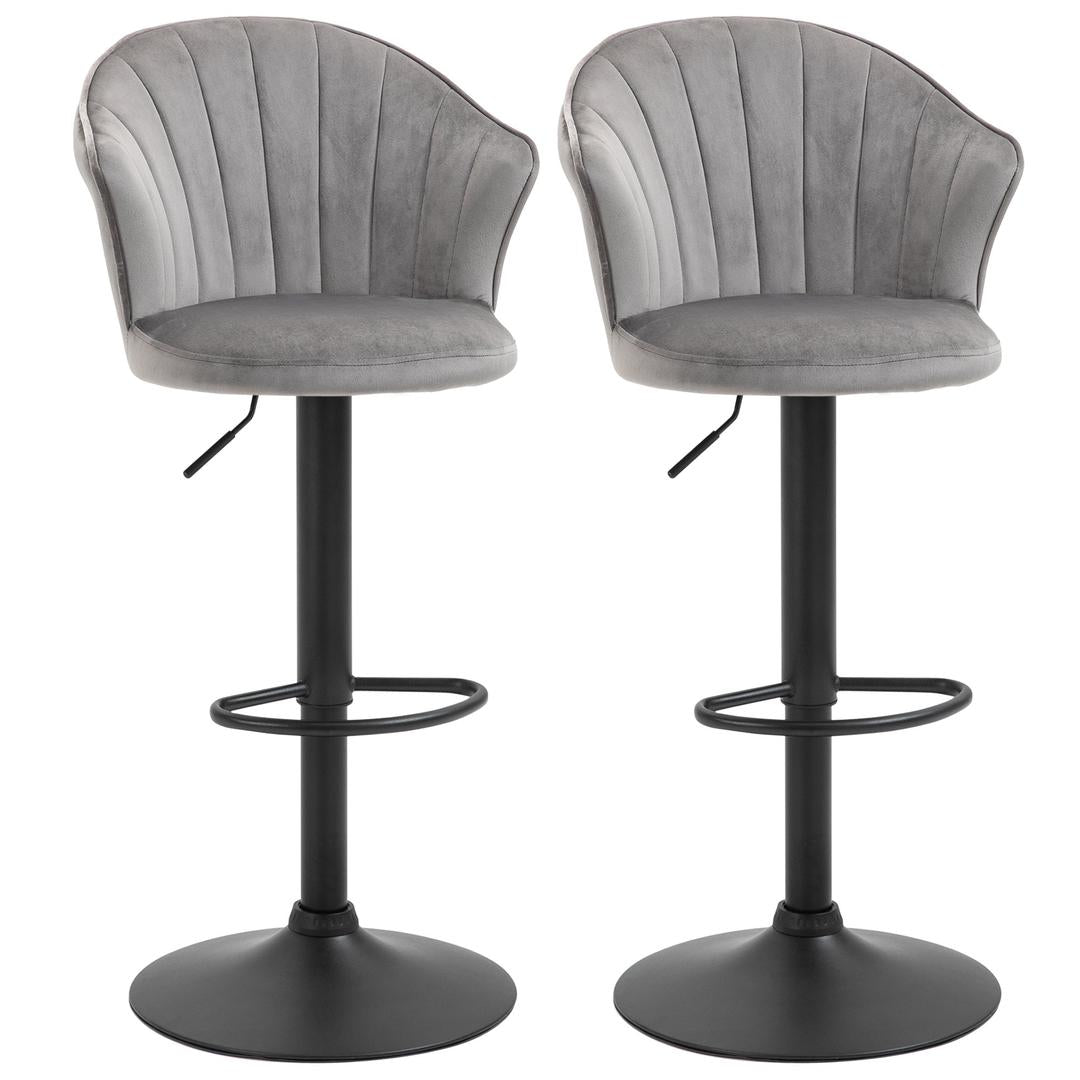 Barkrukken Set van 2 – In Hoogte Verstelbaar en Draaibaar met Voetsteun – Lederlook en Metalen Frame – Grijs – 44 x 49 x 90-110 cm