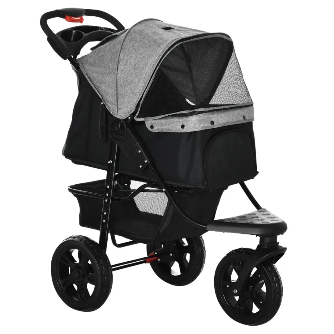 Dierenwagen voor hond en kat – inklapbare buggy met 3 wielen – oxford stof – grijs/zwart – 109,5 x 57,5 x 106,5 cm