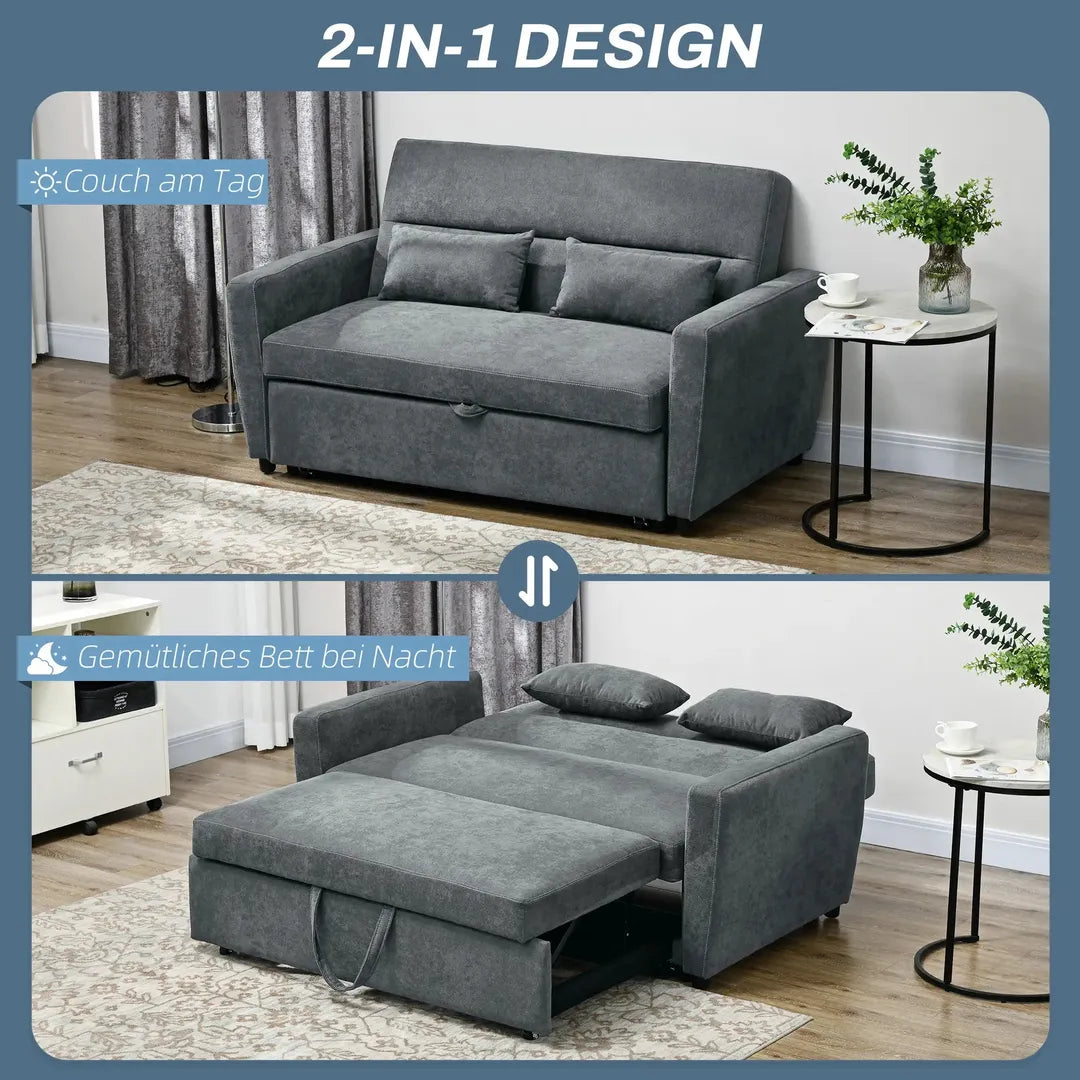 Slaapbank 2-Zits – Uitklapbaar – Houtframe – Donkergrijs – 155 × 90 × 88,5 cm – Max. 200 kg