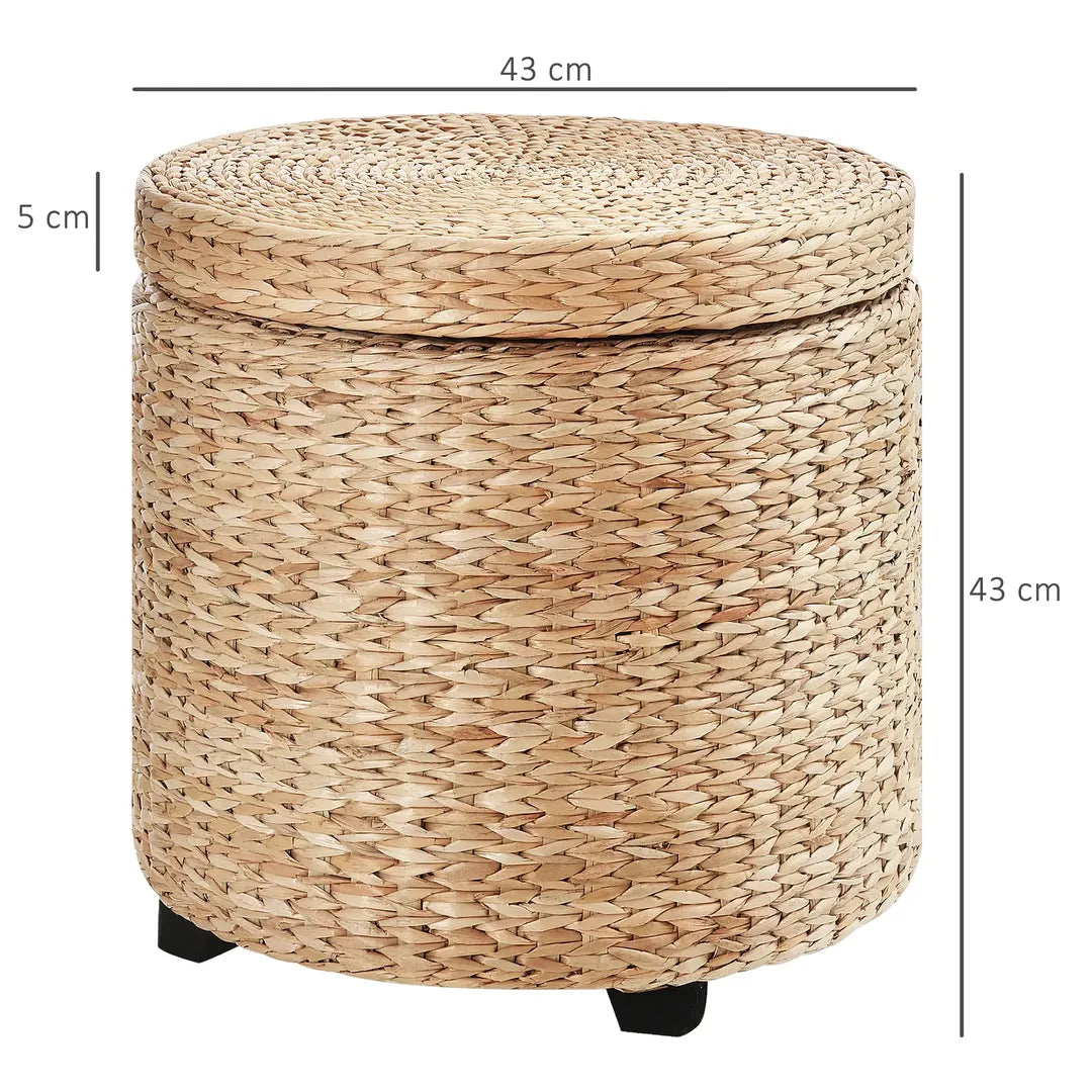Poef – Moderne Voetenbank – Donkergrijs met Bruin – Stoffen Bekleding en Houten Poten