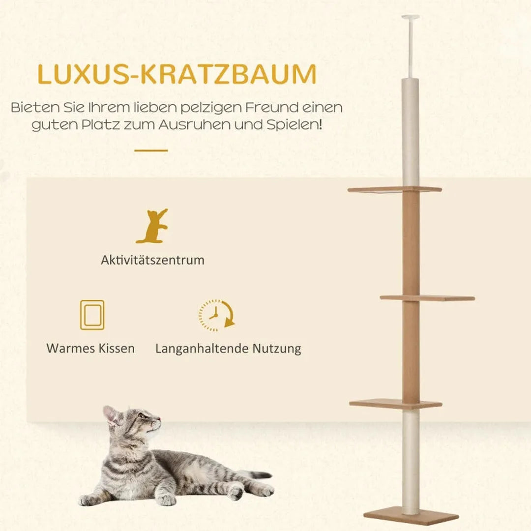 Krabpaal van vloer tot plafond – in hoogte verstelbaar 228-260 cm – 3 niveaus – lichtbruin