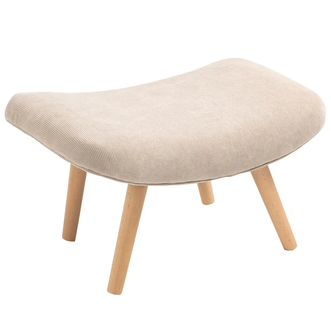 Fauteuil met Hocker – Relaxstoel in Cordstof met Armleuningen en Houten Poten, Grijs, voor Woonkamer